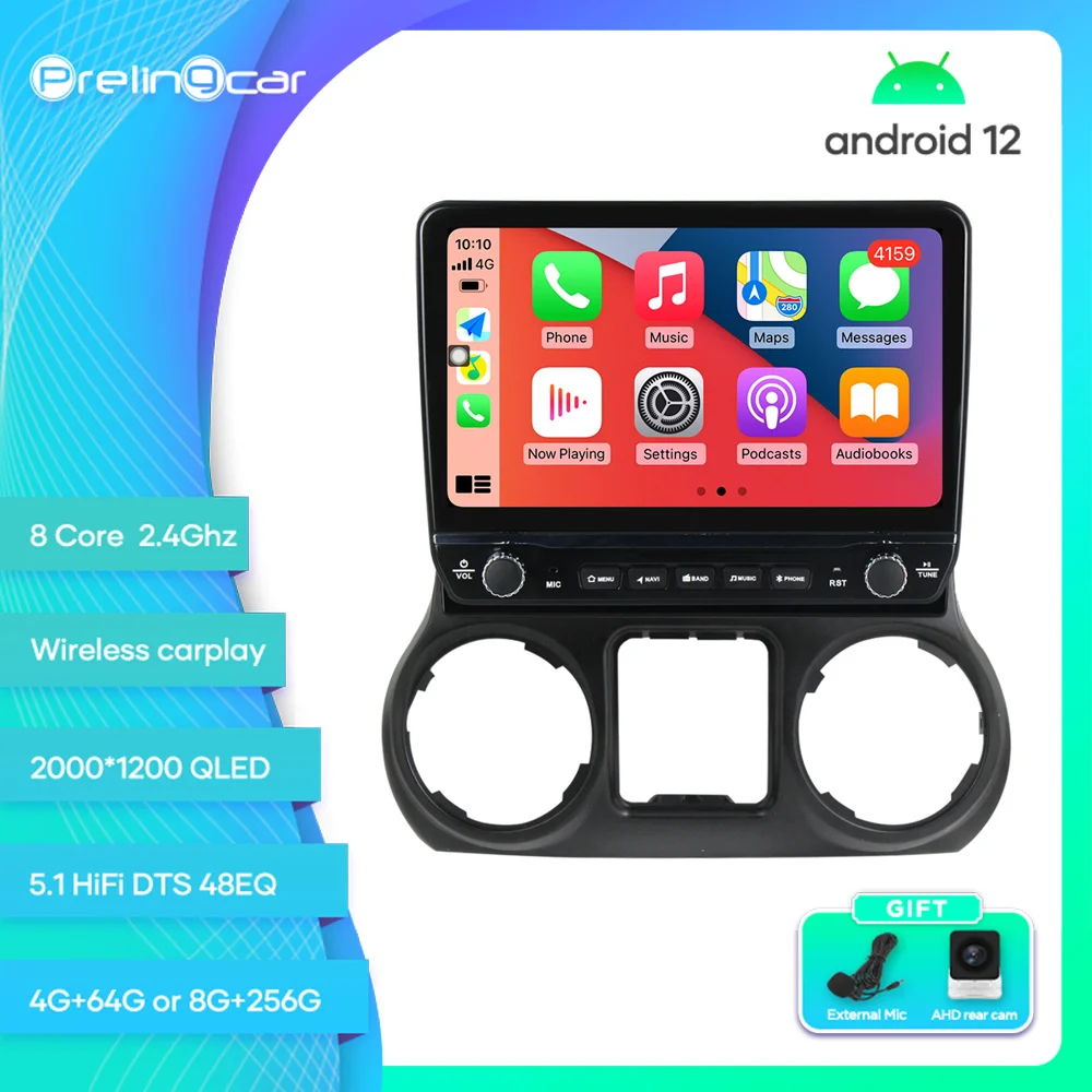 

Prelingcar для JEEP Wrangler 2011-2016 Android 12 автомобильный монитор 8 256g Carplay RDS GPS Встроенный 2din Радио DVD плеер 5,1 HIFI DST