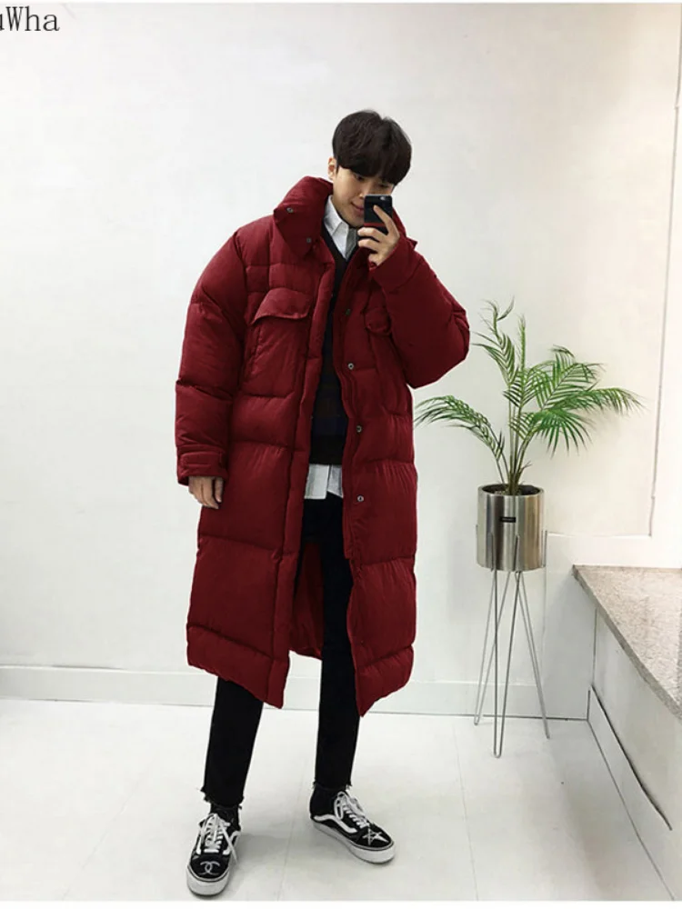 NEW Men's Cotton Coat Men's Long Section Thick Winter Stand Collar Down Cotton Pad Korean Version of The Loose Trend Coat M-3XL