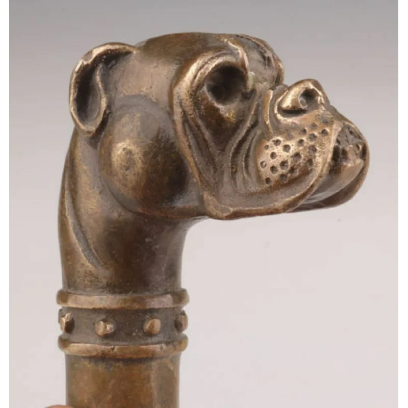 

BRONZE PET DOG STATUE OLD CANE WALKING STICK HEAD HANDLE ACCESSORIE collectable