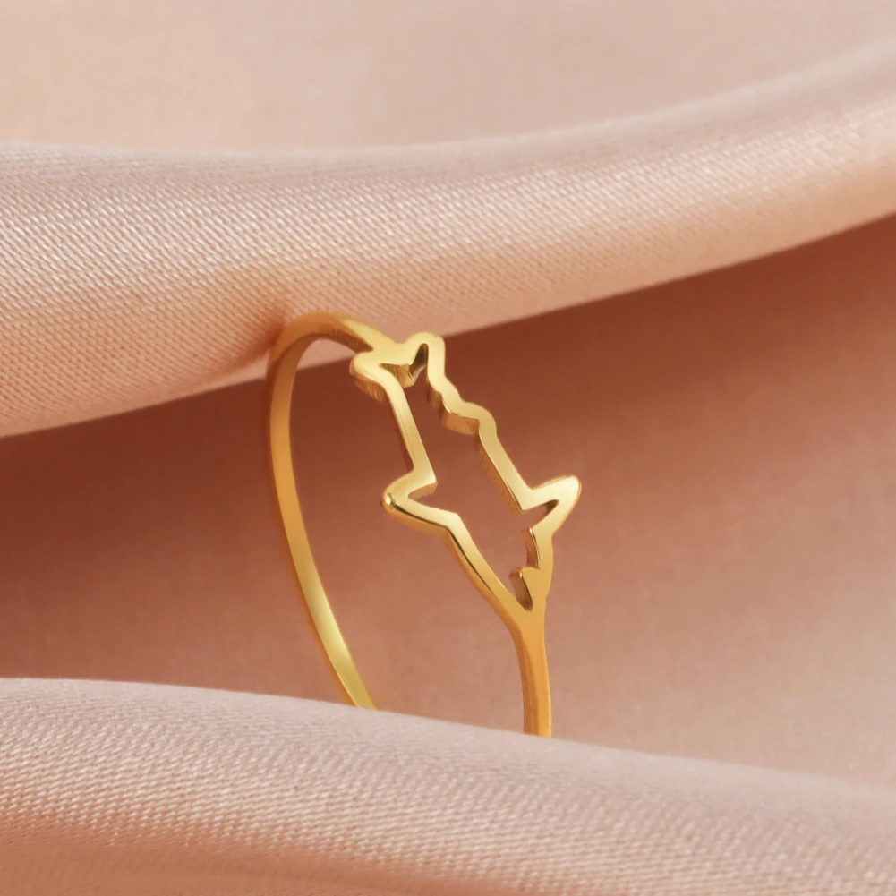 Кольца для женщин Cazador Hollow Fish Shark в минималистичном стиле из нержавеющей стали с золотым цветом, украшения на пальцы с животным принтом для вечеринок и дня рождения.