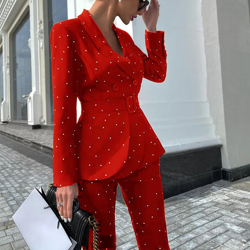 

Women Fashion Long Sleeve Button Blazer High Waist Straight Pants Trousers Suit 2023 Autumn and Winter New Solid Color Slim Suit