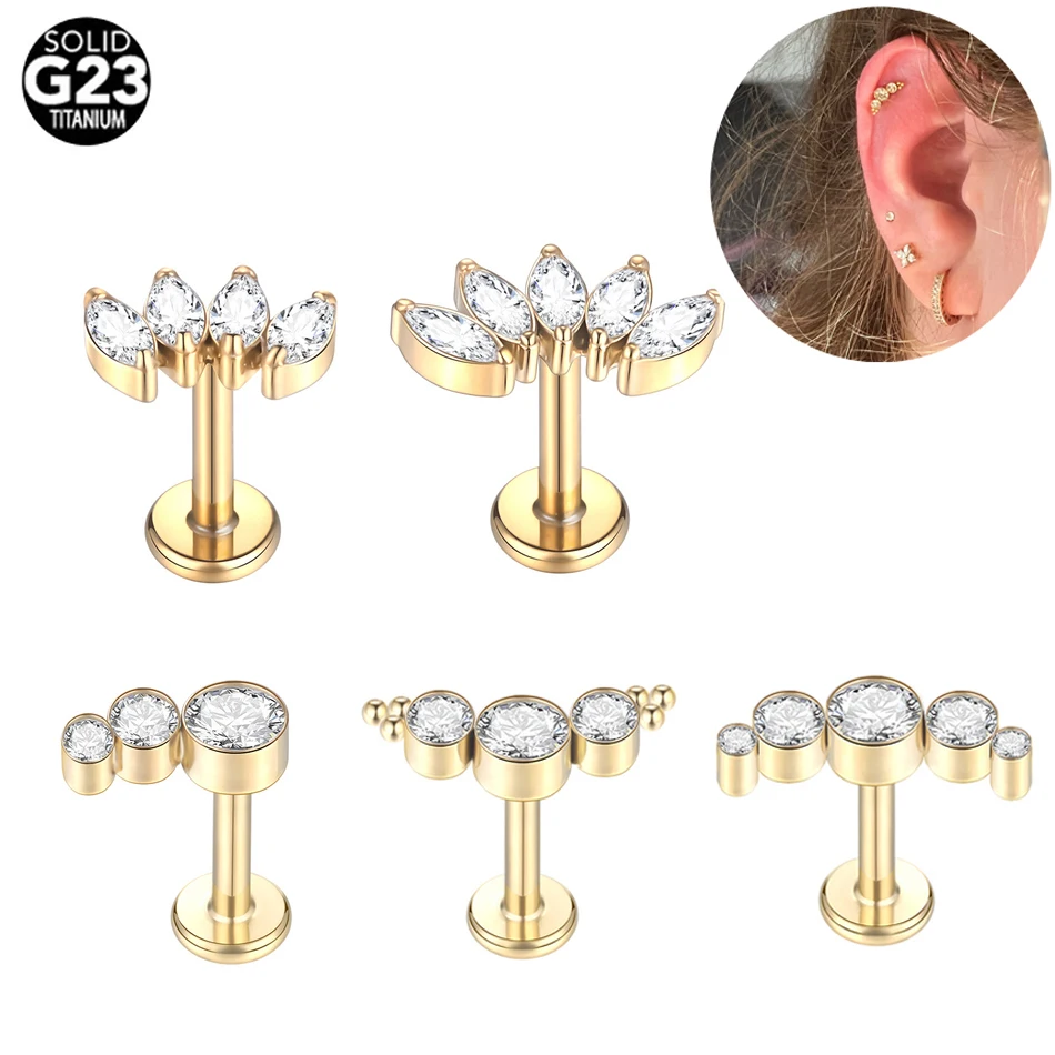 

1Pc G23 Titanium Internal Thread Cartilage Tragus Piercing Earring Stud Cat Paw Shape Labret Piercing Lip Ring Body Jewelry 16G