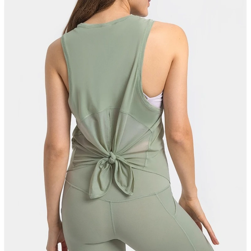 Luluwomen Solid Shirts Sports Nylon Sleeveless T-shirts Fitness Back Open Tank Top Breathable Quick Dry Vest Tee Running Blouse