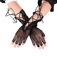 half finger dance mittens women fingerless mesh lace up gloves sexy lace fishnet gloves elasticity hollow out dance gloves