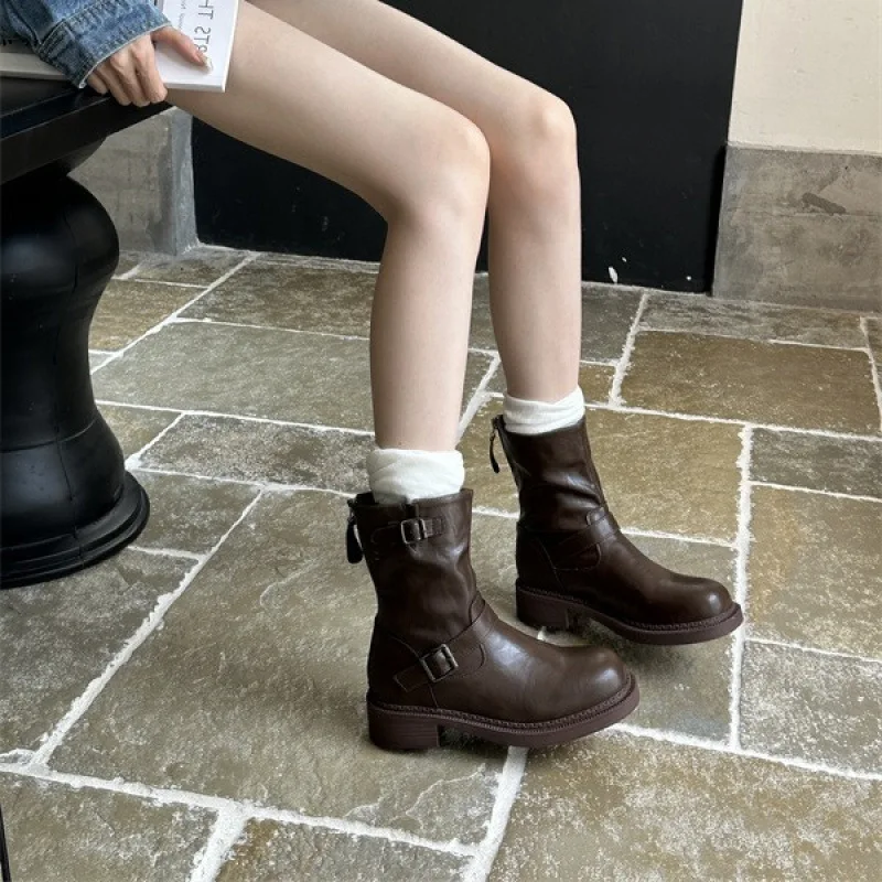 Женские ботинки осенняя обувь с круглым носком на молнии женская зимняя низкая