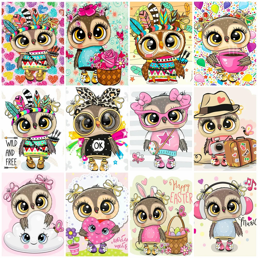 

Алмазная живопись с животными Huacan, Набор для творчества с рисунком Совы 5d «сделай сам», для мозаики, мультяшная полная вышивка, украшение для спальни