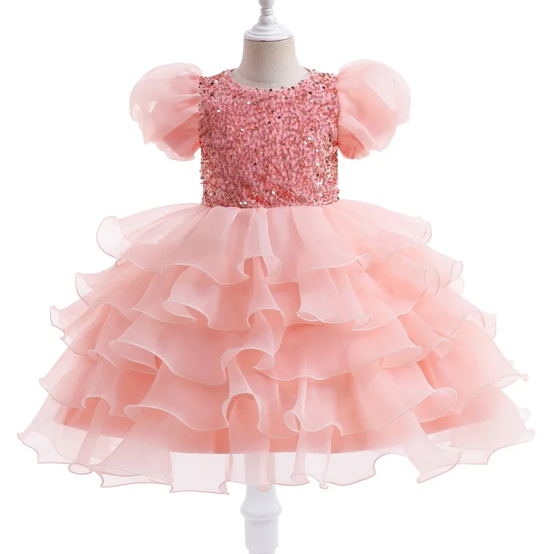 

Розовое вечерние с блестками для дня рождения, многослойное платье для маленьких девочек, детское Тюлевое платье-пачка с пышными рукавами, ...