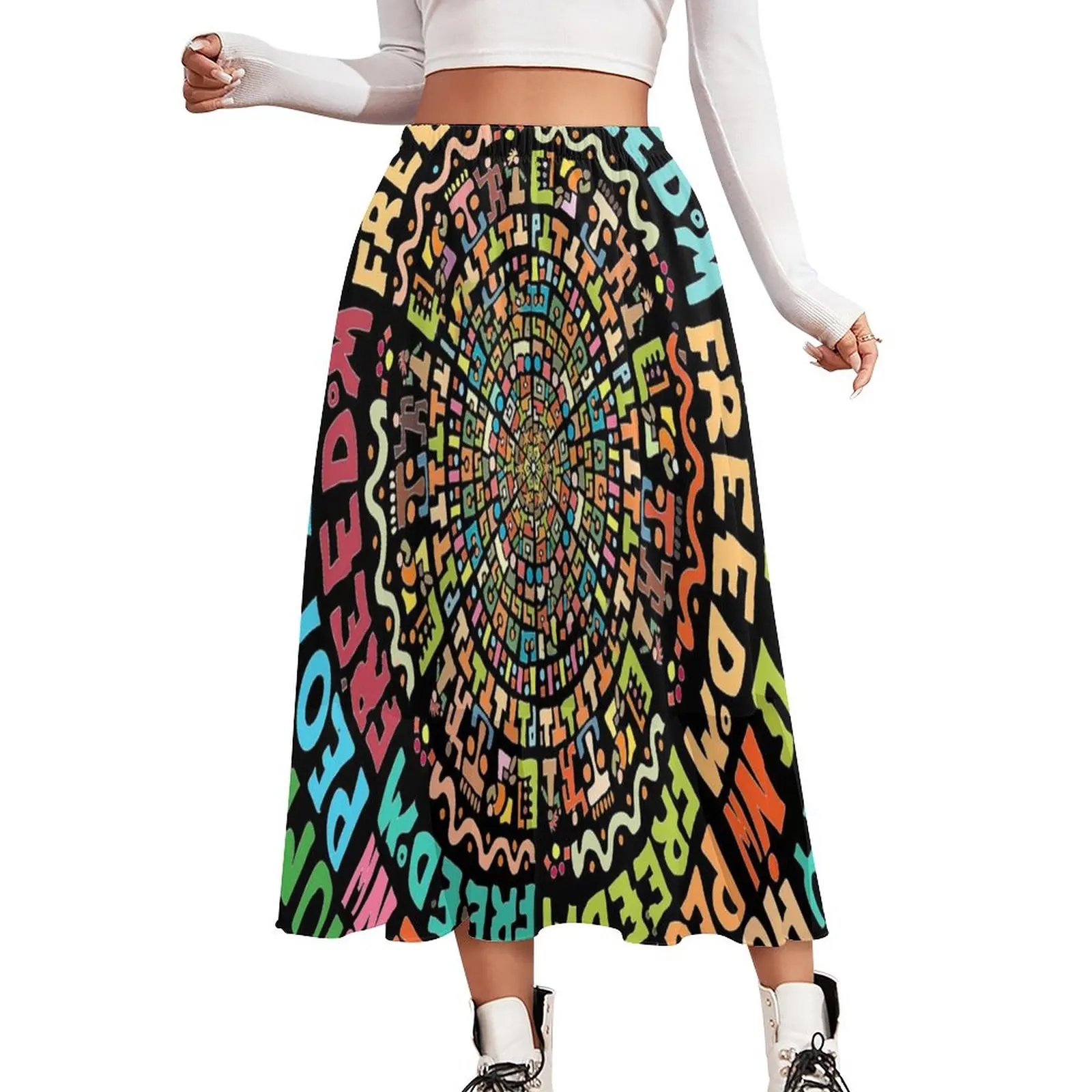 

Mandala of Letter Skirt Ladies Abstract Art Print Cute Boho Skirts Custom Elastic Waist Street Style Casual Skirt 2XL 3XL 4XL