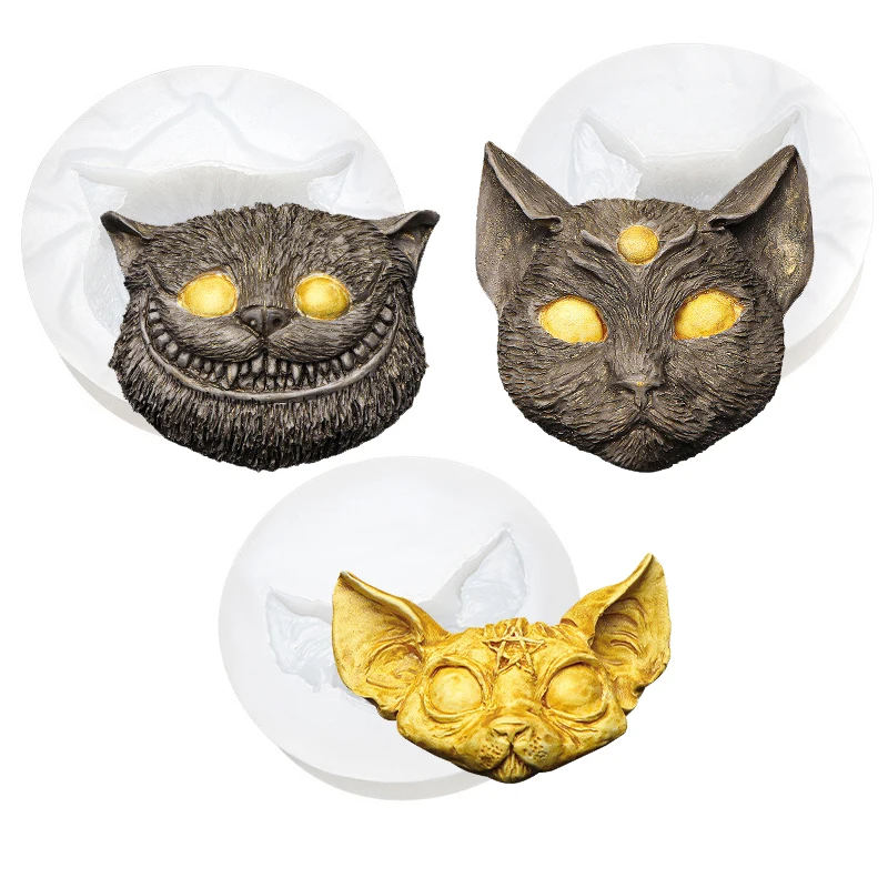 Devil Cat Resin Mold Skull Halloween Kitten Silicone Fondant Crafts Tool Jewelry Casting Supplies Pendant Cake Topper Decorating