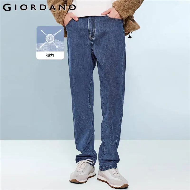GIORDANO Men Denim Jeans Simple Mid Rise Stretchy Loose Casual Denim Pants Classic Five-Pocket Fashion Denim Jeans 18112074