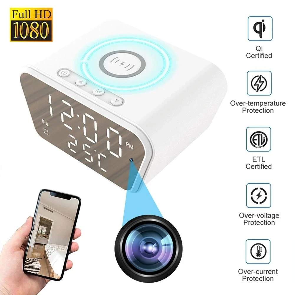 Mini Camera 1080p Full Hd Wifi Surveillance Cameras Night Vision Motion Detection Alarm Clock Camcorder Wireless Charging Cam