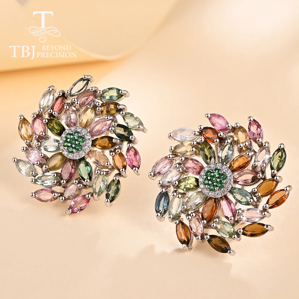 

Luxury gorgeous design Multicolor natural Tourmaline Women Earrings 925 Silver jewelry anniversary banquet engagement gift
