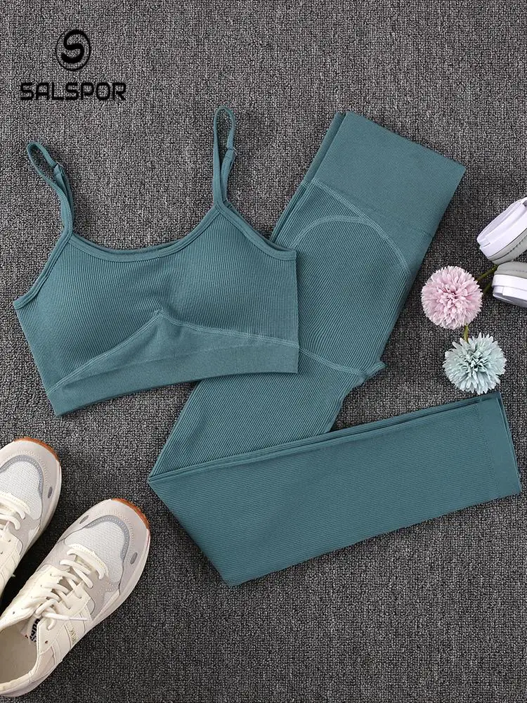 

SALSPOR пикантный укороченный топ с высокой талией и леггинсы комплект из двух предметов 2022 облегающие леггинсы пуш-ап повседневные женские леггинсы