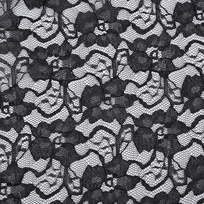 Черная гипюровая кружевная ткань для одежды нижнего белья и с цветочной вышивкой
