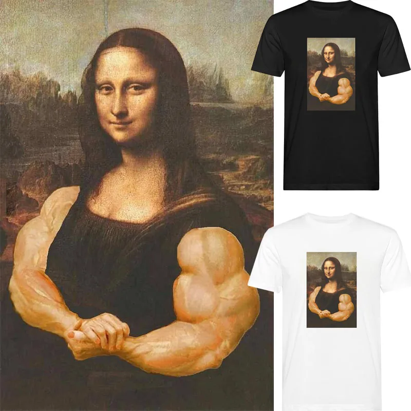 

Funny Mona Lisa Bodybuilding T Shirt Muscles Gym Parody Hilarious Painting Casual Graphic Tshirts Camise Fashion Short-sleev Tee