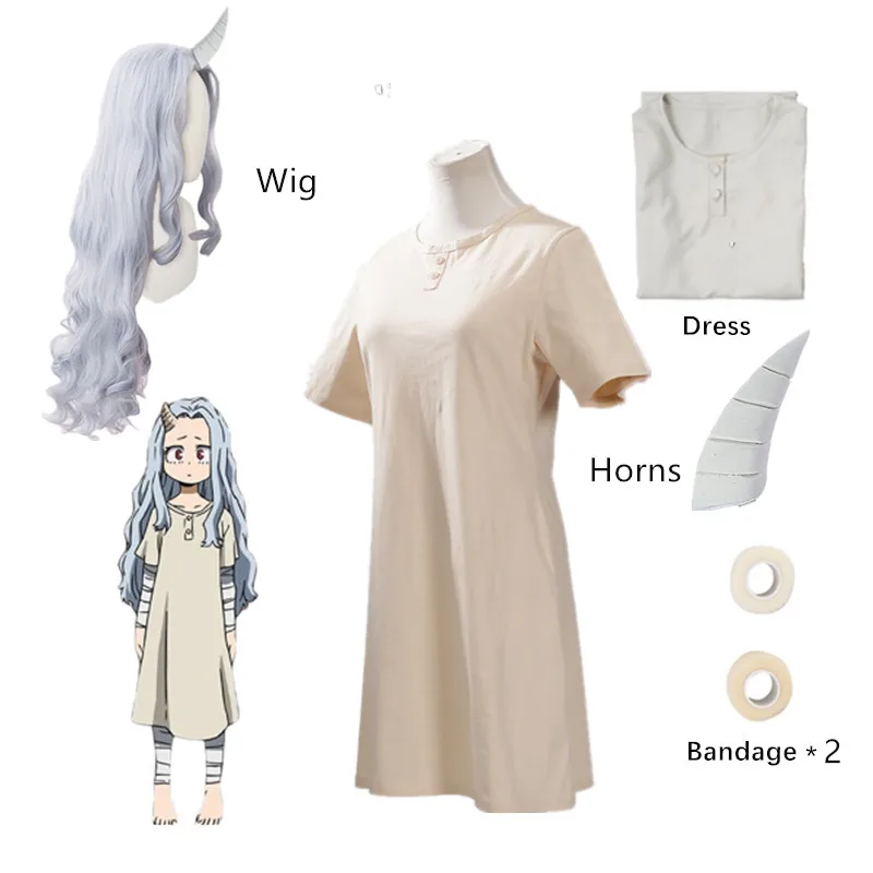 

Anime Eri Cosplay My Hero Academia Costume Wigs Horn Halloween Costumes Boku Hero Academi White Long Dresses Clothes For Women