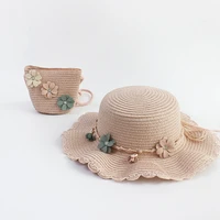 children straw hat shoulder bag tote bags kids girls baby hat 2pcs set handbag cute floral bowtie sun cap bucket panama caps