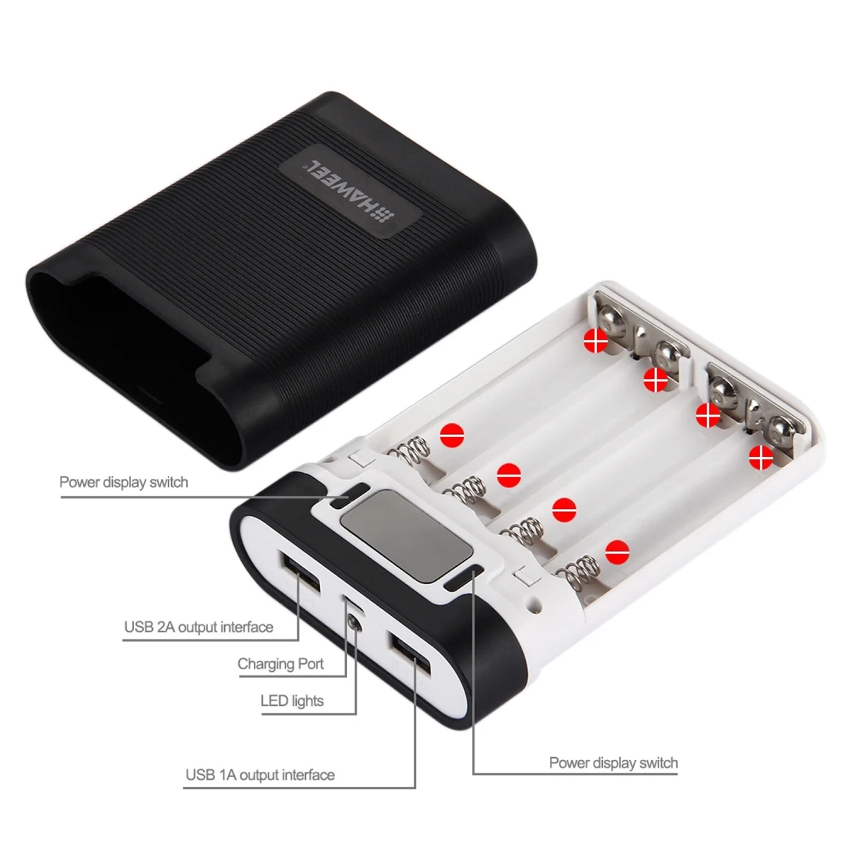 Аккумулятор HAWEEL DIY 4X 18650 (не входит в комплект) Power Bank емкостью 10000 мАч с 2 USB-выходами и дисплеем для смартфонов-A (art.: 3920ca9200482) - 3920ca9200482