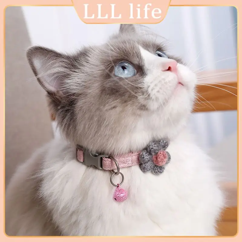 

Cat Collar With Bell For Cats Cotton Clip Six Petal Flower Collar Soft Material Suitable For Cats And Small Dogs Pet Accessories