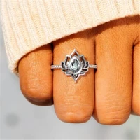 new fashion geometric crystal lotus flower ring for women silver color metal finger ring accessories aesthetic jewelry gifts