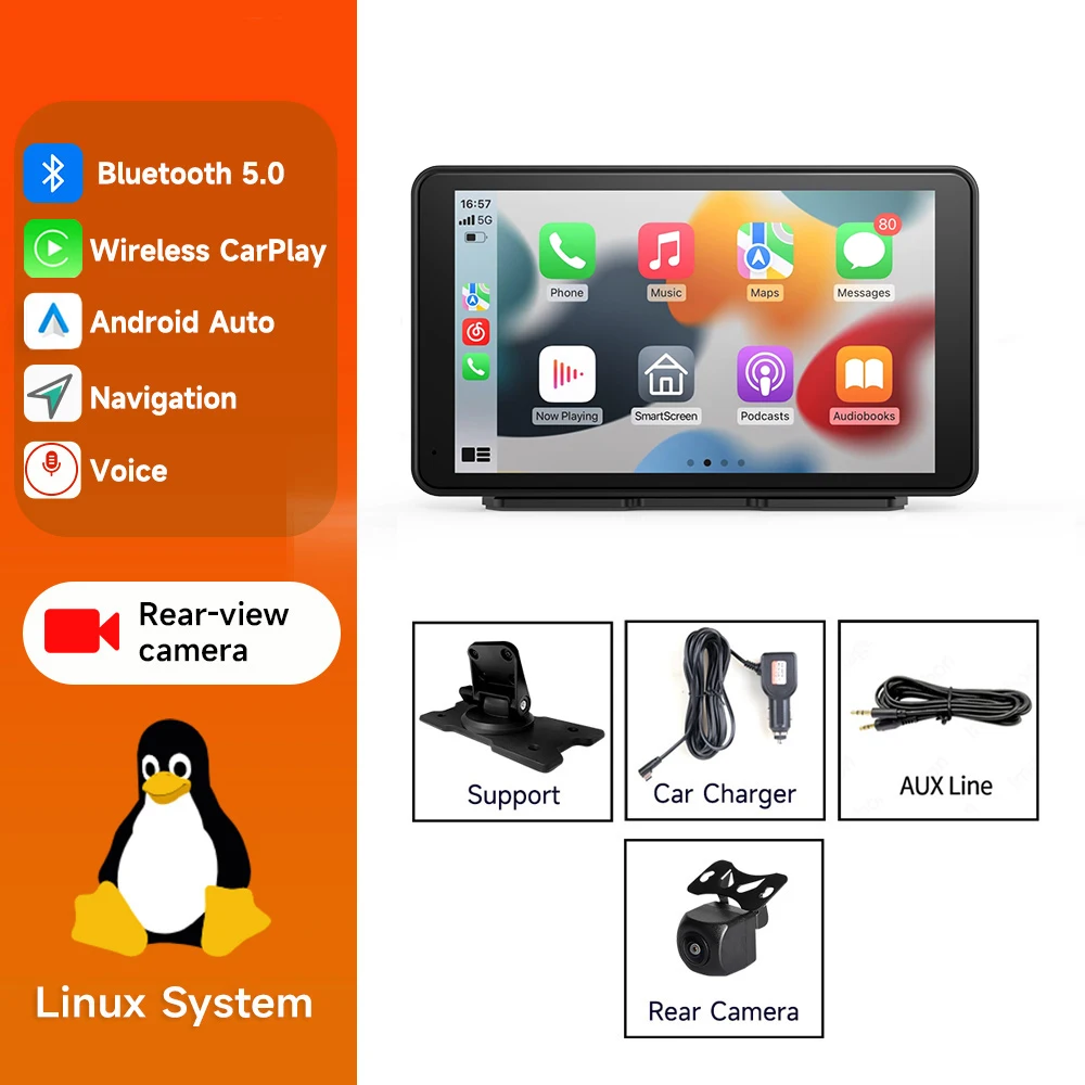 7-дюймовый универсальный автомобильный радиоприемник, мультимедийный видеоплеер, GPS-навигация, беспроводной Carplay Apple, Android, Bluetooth, сенсорный экран