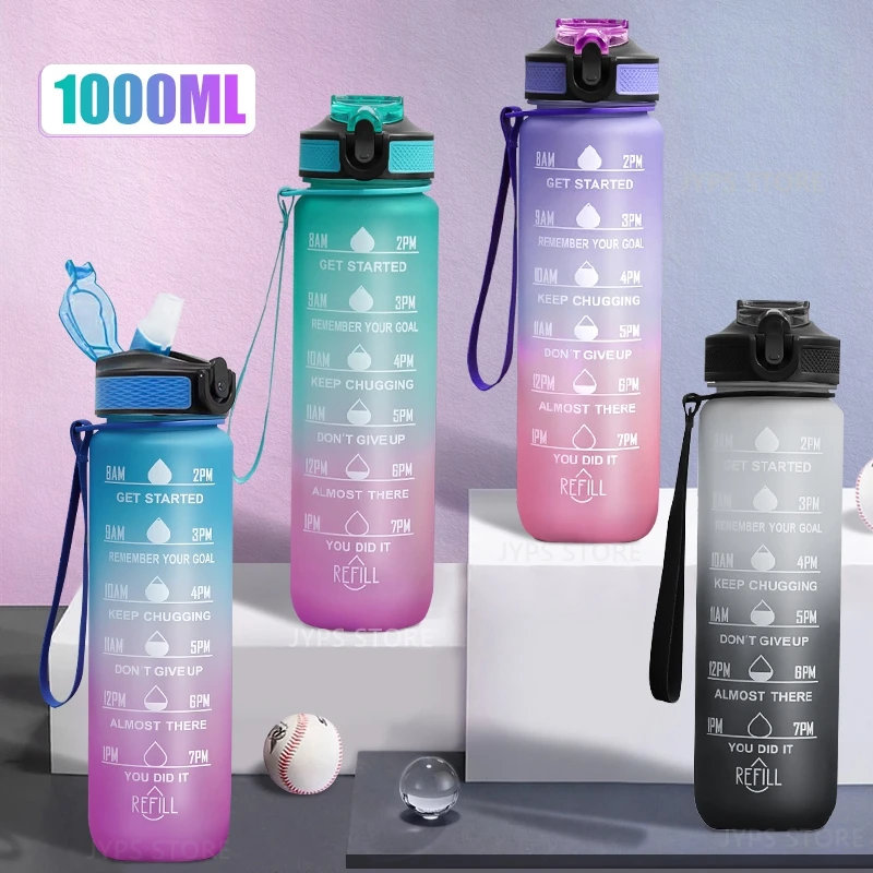 

1 Liter Water Bottle Motivational Sport Water Bottle Leakproof Drinking Bottles With Straw Outdoor Travel Water Cup BPA Free
