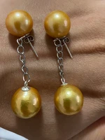 huge top 13mm hang 14mm natural south sea round genuine pearl earrings for women jewelry