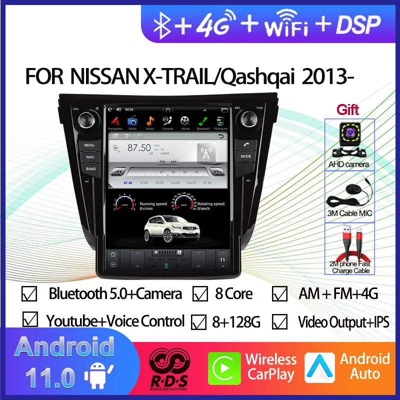 

8G+128G Tesla Style Android 11 Car GPS Navigation For NISSAN X-TRAIL/Qashqai 2013-2022 Auto Radio Stereo Multimedia Player