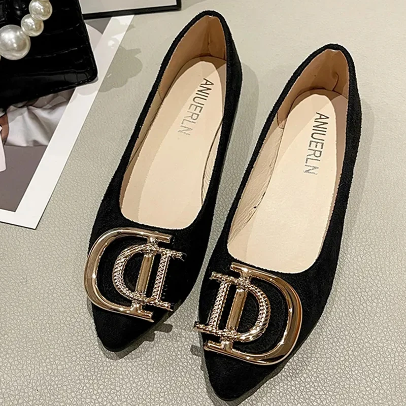 

New 2023 Women's Pointed Flat Shoes Designer Shoes Woman Luxury Buckle Design Fashion Women Office Single Shoes Ladies Shoes