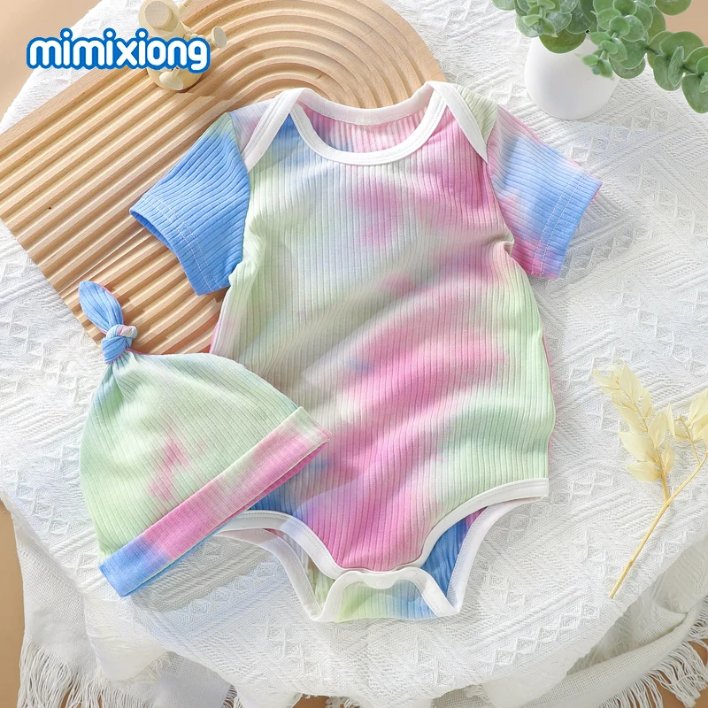 

Baby Clothes Sets Cute Summer Short Sleeve Newborn Boys Girls Onesie Hats Outfits 0-18m Toddler Infant Cotton Jumpsuits Costumes