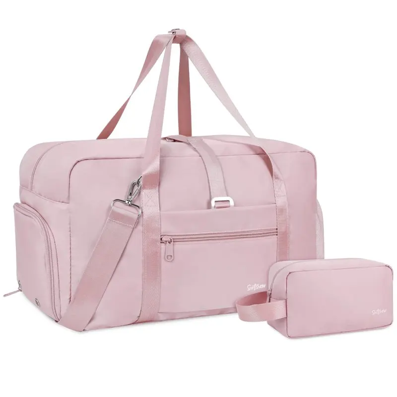 

Chic Pink Sports Gym Bag, Weekender Overnight Shoulder Bags, Travel Duffel Bag with Shoe Compartment, Wet Pocket Yoga Tote Bags