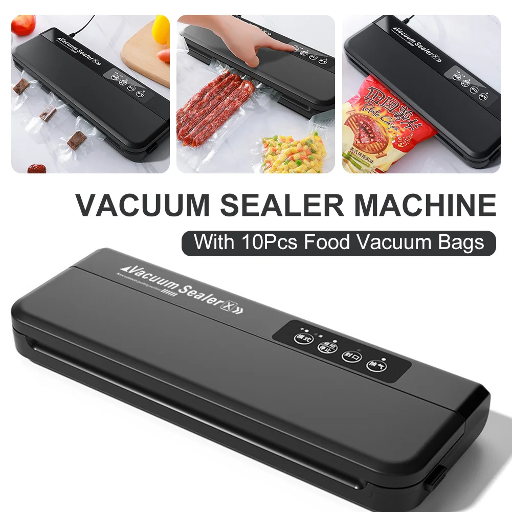 

Household Food Vacuum Sealer Machine Dry & Moist Food Modes 60 KPA Automatic Food Bags Sealer Film Packer With 10Pcs Vacuum Bags