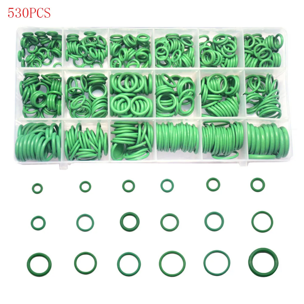 

530Pcs Rubber O-Ring Gasket 18 Sizes Sealing Ring Kit Repair O-Ring for Car A/C System R134A Air Conditioning Gasket Washer Set