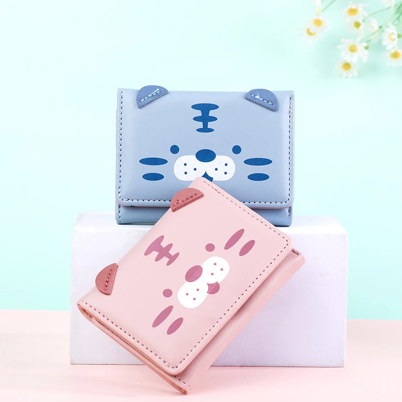 

Women Short Thin Korean Version Cute Tiger and Pig Ladies Small Wallet Student Three-fold Wallet Female Short Coin Purse