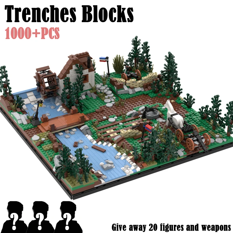 

Строительные блоки WW2 Россия, военные траншеи, база, Германия, армия, солдаты, фигурки, пушка, оружие, руины, аксессуары, кубики, MOC игрушки