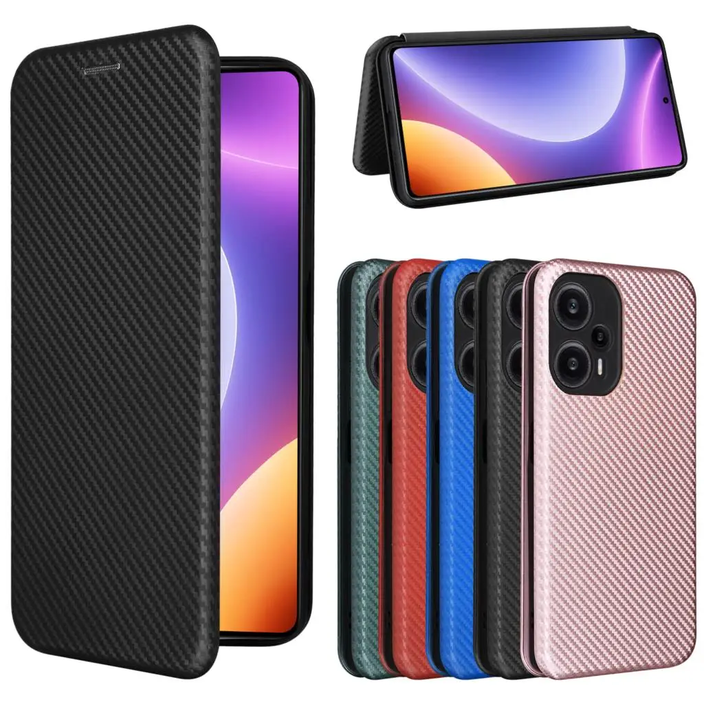 

Carbon Fiber Pattern Leather Wallet Flip Case For Redmi Note12 Turbo 12S Note 11 Magnetic Adsorption Cover Phone Bags Card Slot