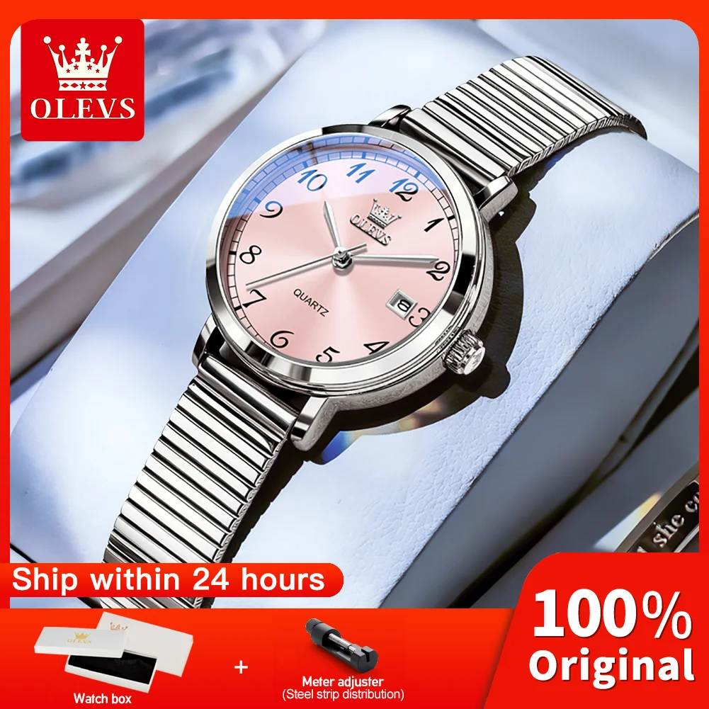 Фото Женские часы OLEVS 7130 Elegance с кварцевым механизмом, одинарным календарем, из нержавеющей стали, водонепроницаемые до 30 м. №1