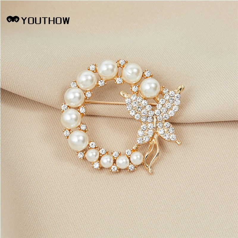 

Butterfly Pearl Brooch Golden Color Pearl Pins For Clothing Cute Fairy Rhinestone Brooches For Women Gift Jewelry Brooch Crystal