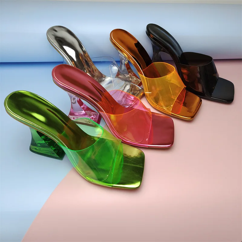 Sexy Ladies Shoes summer 2022 new High Heel Slippers Women Fashion Color Crystal Transparent Heel Slippers Women Slides Women