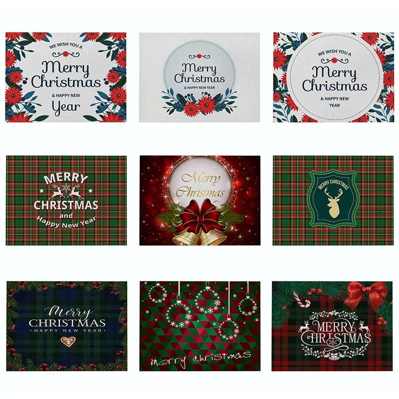 

Red Christmas Kitchen Placemat Green Plaid Linen Table Mat Holiday Decoration Western Placemat Cup Mat Waterproof Drink Coasters