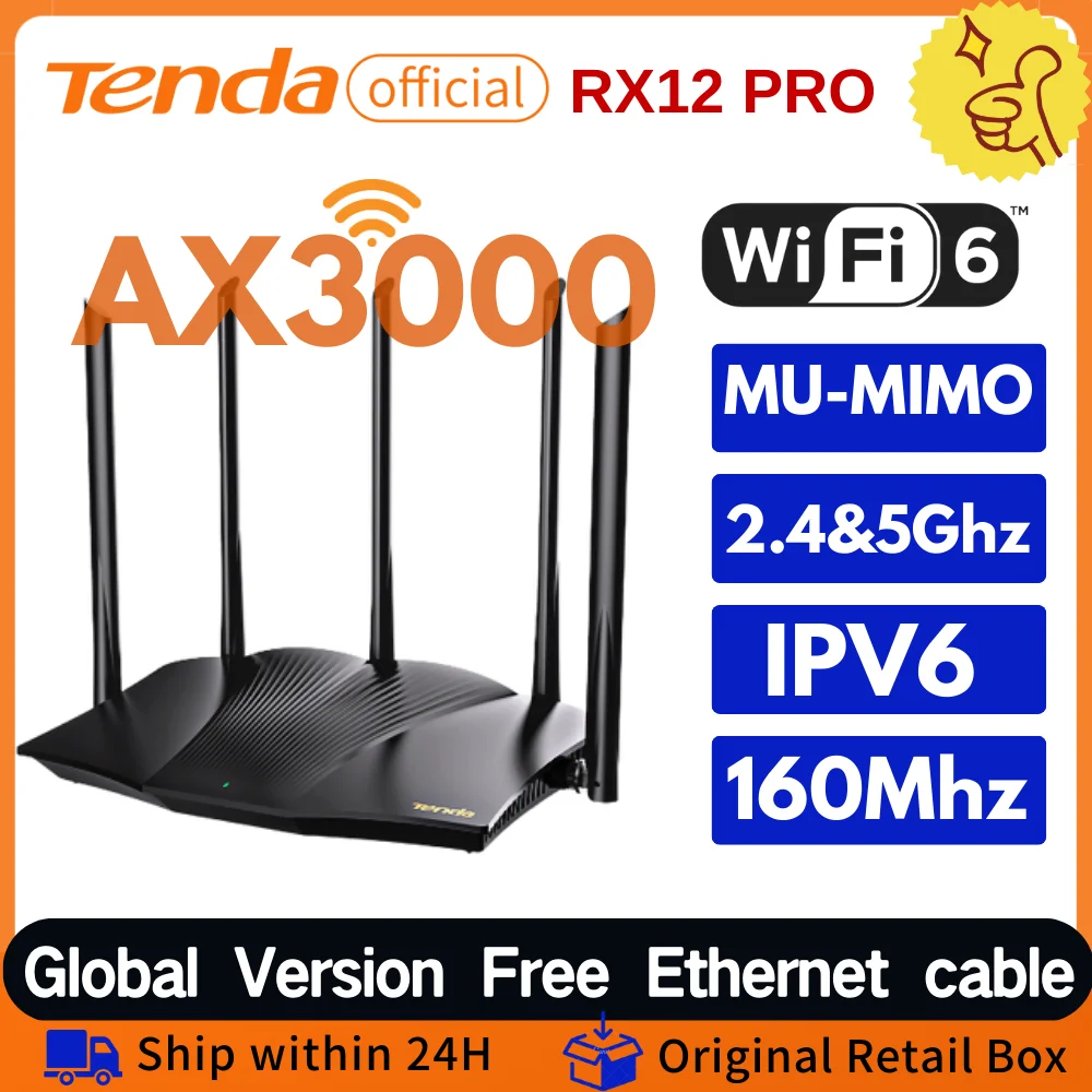 Tenda AX3000 Wifi 6 Mesh WIFI Gigabit Router 2.4G 5GHz Dual-Band RX12 PRO WIFI6 Wireless Signal Amplifier WiFi Repeater Network