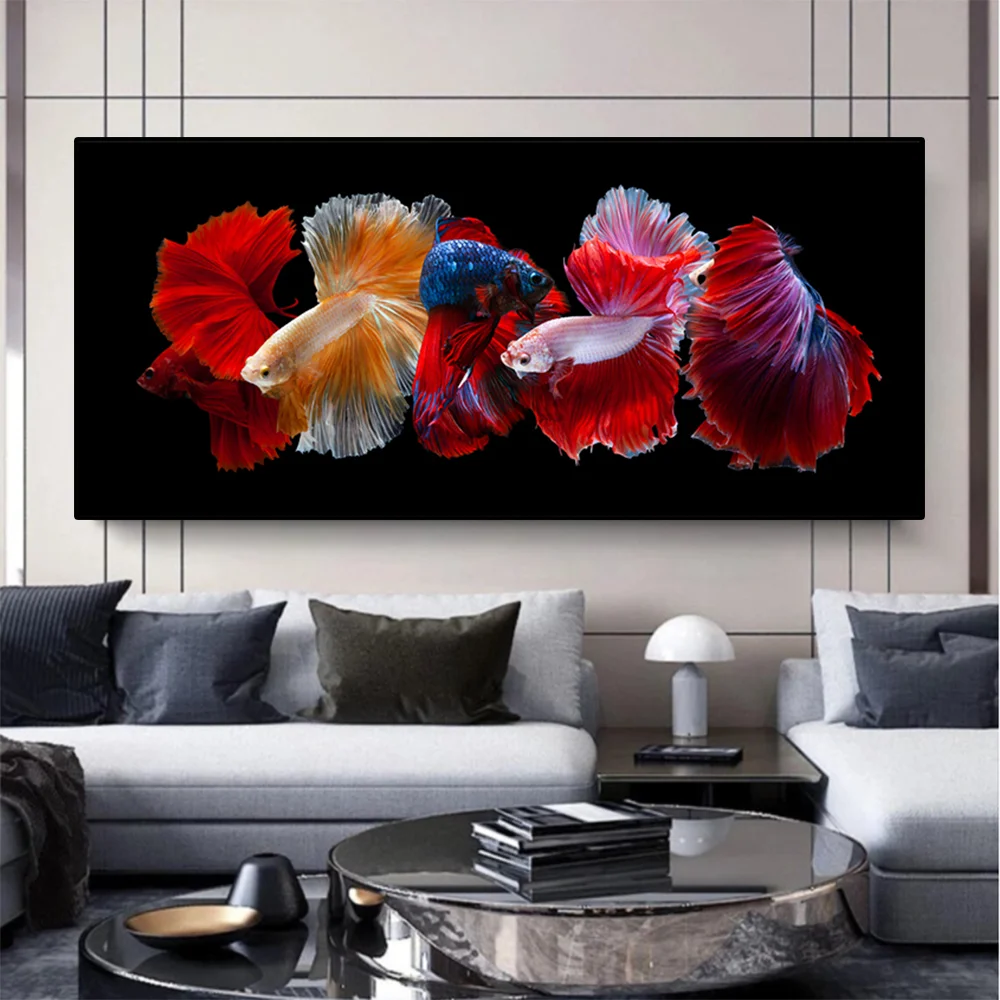 

Abstract Animal Art Canvas Painting Wall Art Colorful Betta Fish Posters and Prints Modern for Living Room Wall Decor Cuadros