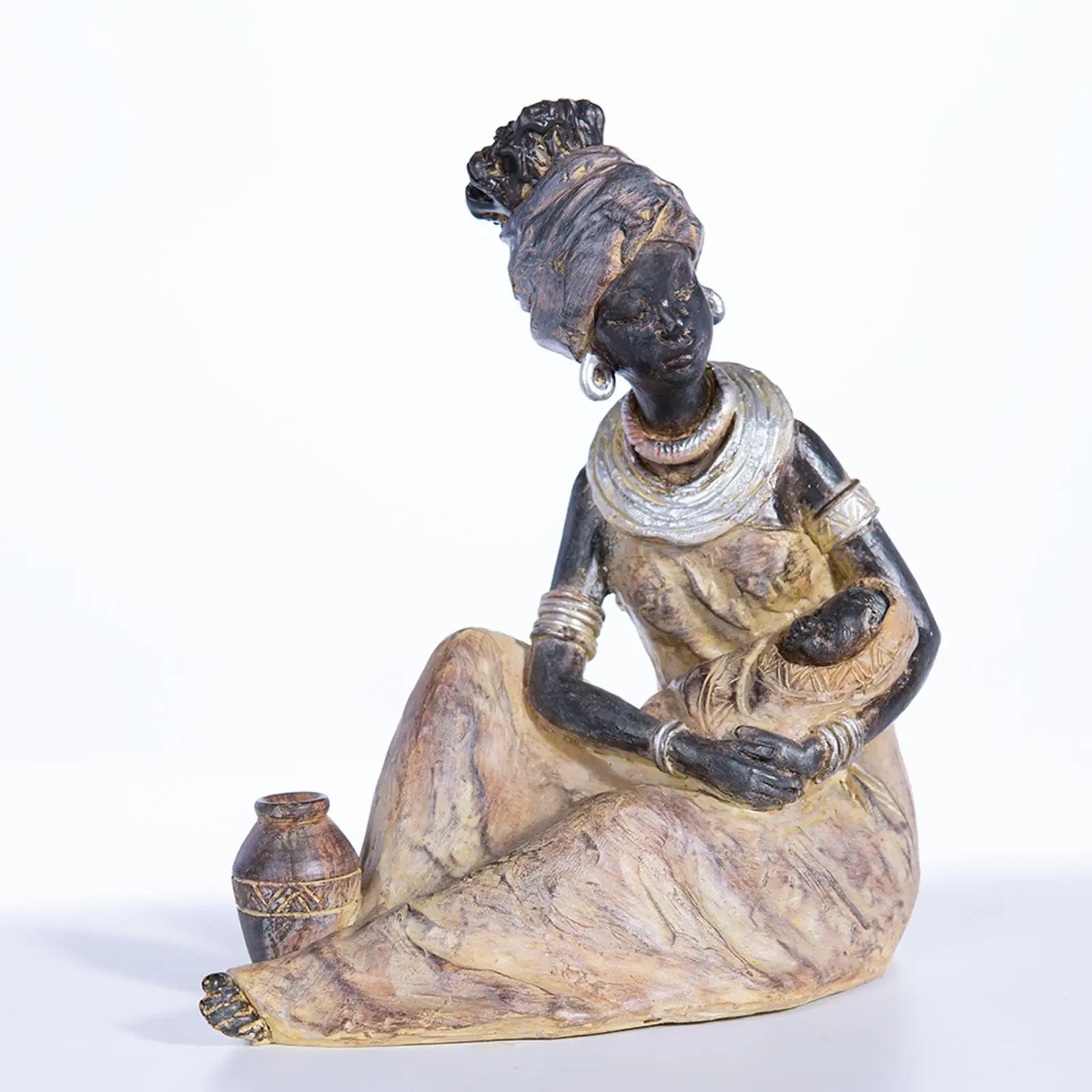Exquisite African Statues Tribal Lady Figurine for Desk Hotel Decor