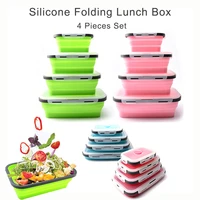 4 capacity portable food container home kitchen outdoor fruit storage silicone rectangular folding lunch box