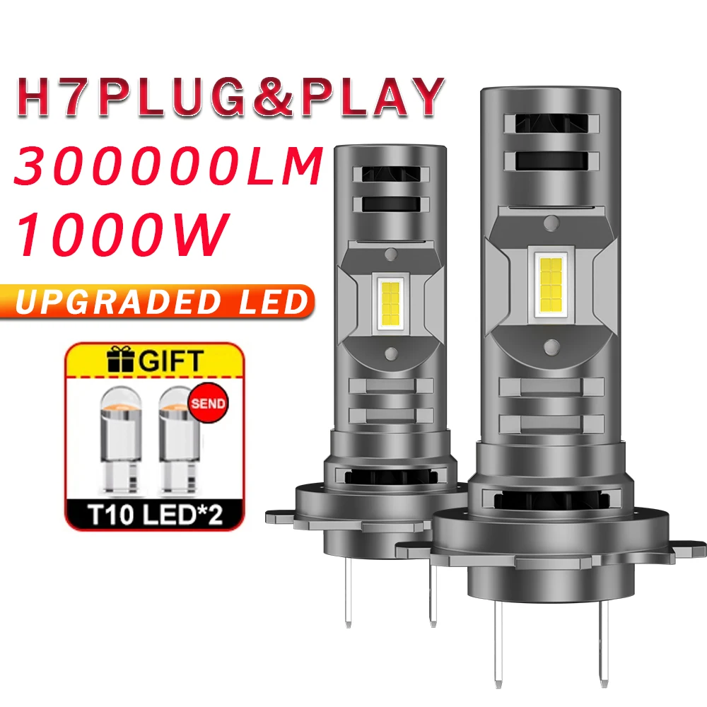 

H7 Лампа для фар Размер 1:1, беспроводная светодиодная лампа CSP для автомобиля, 1000 Вт, турбо, двойной вентилятор, охлаждающая светодиодная лампа, 6500K, Canbus, авто фонари, супер яркие