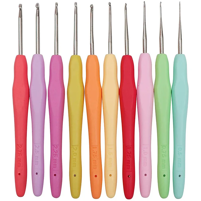 

10Pcs Small Size Lace Crochet Hooks (0.5-2.75Mm), Ergonomic Crochet Hooks Set With Soft Grip Handle For Thread