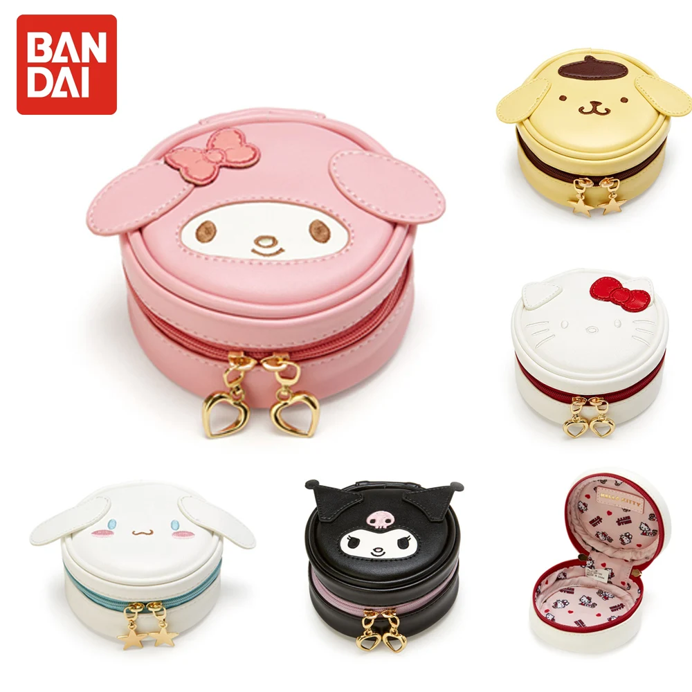 

Sanrio Cute Melody Kulomi Round Mini Cartoon Storage Box Jewelry Pendant Earphone Change Portable Zipper Small Storage Bag