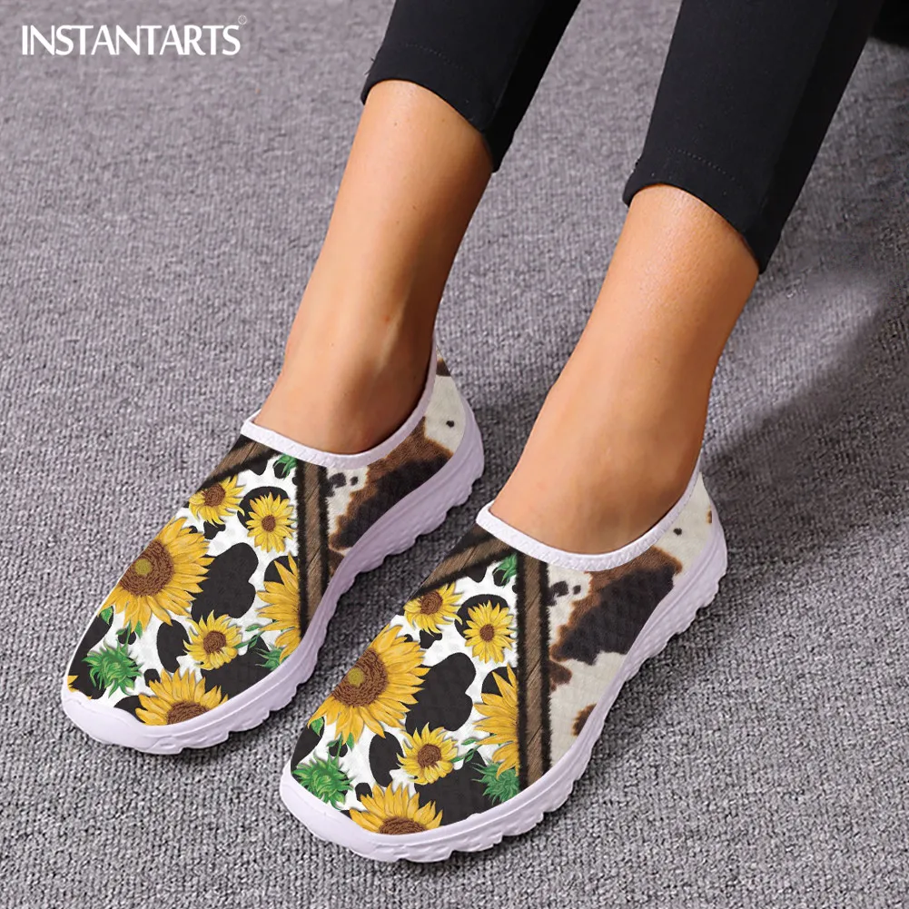Spring Sunflower Butterflies Design Flat Shoes for Women Shock Absorption Mesh Shoes Lightweight Slip-on Summer Beach Lofers Hot