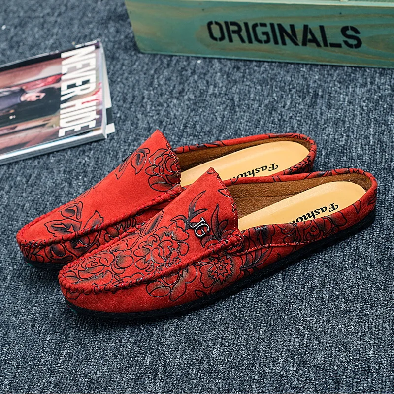 

Summer Mens Half Slippers Red Yellow Youth Fashion Men Shoes Half Drag Flats Shoes Man Good Quality Casual Slip On Shoes Men