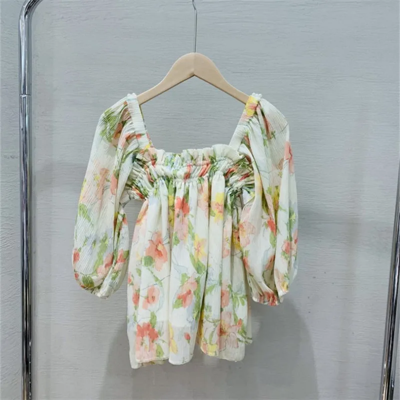 Женская шифоновая блузка с цветочным принтом приталенная винтажная Тонкая